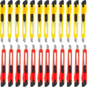 24 Pack Box Cutters Bulk (9mm Wide Blade Cutter) Utility Knife Retractable, Razor Knife Exacto Knife, Compact, Extended Use for Heavy Duty Office
