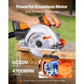 Cordless Circular Saw, 6-1/2 inch Blade, 4700 RPM Speed, 0-45 Degree Bevel Capability, Brushless Motor, LED Light