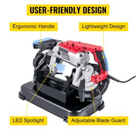 Portable Band Saw, 110V Removable Alloy Steel Base Cordless Band Saw, 5 Inch Cutting Capacity Hand held Band Saw,Variable Speed Portable Bandsaw