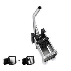 French Fry Cutter, Potato Slicer with 1/2-Inch and 3/8-Inch Stainless Steel Blades, Manual Potato Cutter Chopper with Suction Cups, Great for Pot