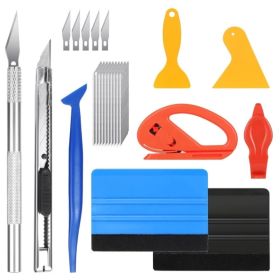 Pro Applicator Tool Kit Window Tint Film Car Wrapping Tools Includes Felt Squeegees, Plastic Scraper, Wrap Knife and Blades, Magnetic Holders