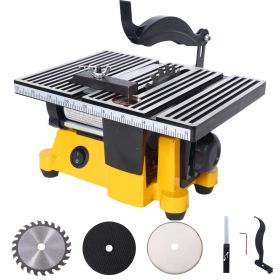 4" 90W Mini Table Saw Top Cut Off Miter Saw Multifunctional Desktop Saws w/ 3 Blades for Precision Cut Metal Wood Frame Molding (Color: as Pic)